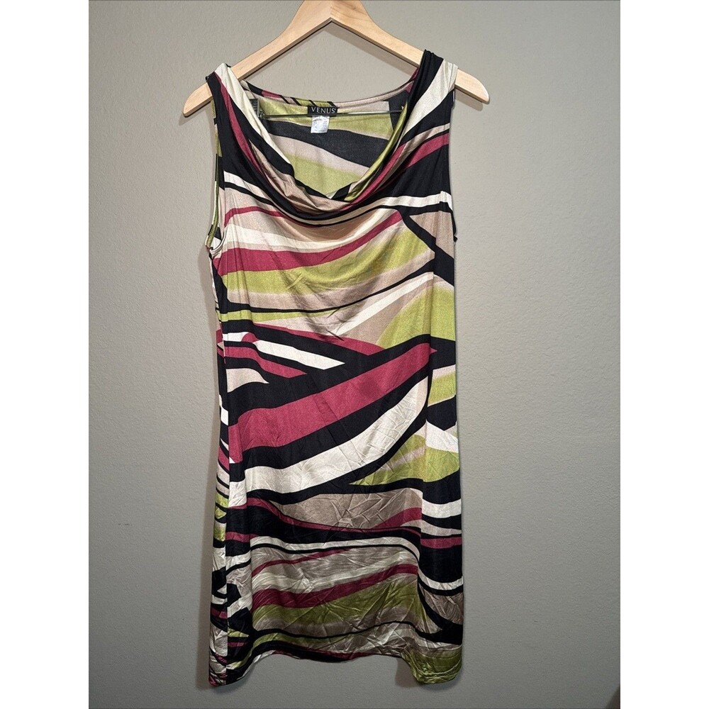 VENUS Women’s Sleeveless Cowl Neck Dress Size L Multicolor Abstract Stripes